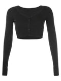 Ribbed Long Sleeve Button Crop Top-Outfit