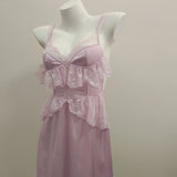 Fongt Lace Lace Hollow Pajamas Girls Spring And Autumn Long Pure Desire High-End Simulation Ribbon Braid Skirt Thin
