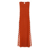 Fongt Spring And Summer New Casual Fashion Sleeveless Rounded Collar Solid Color Splicing Lace Fork In The Long Dress Woman