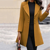 Mid-length Lapel Slimming Solid Color Woolen