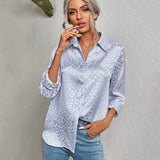 Elegant Office Lady Long Sleeve Leopard Jacquard Blouse Turn Down Collar Button Shirt 2022 Spring Autumn Fashion Tops