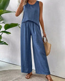 New Summer Sleeveless Solid Color Back Hollow Lace Suit Women's Clothing-Outfit
