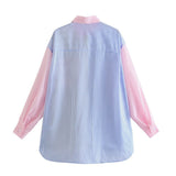Women‣s Fresh Girlish Style Button Down Oversized Shirts Long Sleeve Striped Print Color Block Loose