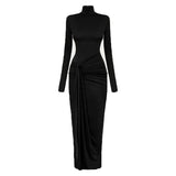 Turtleneck Long Sleeve Wrap Maxi Dress-Outfit