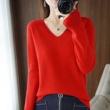 Fongt The 2023 Fall / Winter New Women's Knit Sweater Pullover Women's V-Neck Bottom Plush Sweater-Outfit