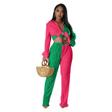 Loose Casual Women's Set Colored Toothpick Cloth Striped Long Sleeve Shirt Top Elastic Straight Leg Pants 2 Piece Set-Outfit
