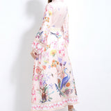 Fongt Court Elegant Fashion Print Single-D Row Lantern Sleeve Dress Women's Waists Thin Big Brand Long Dress