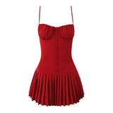 Cami Pleated Buttoned Mini Dress-Outfit