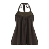 Fongt Sexy Lace Splicing Hanging Neck Bare Back A Sling Sling Vest Hottie Temperament Thin Knitting Top