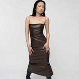 Fongt Women's 2024 Autumn / Winter Sling Bare Back Slim Wrap Hip Slit Dress Women-Outfit