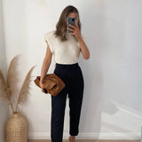 New Women Knit Sweater Vest Wide Shoulder Sweater Women Pullover High Street Warm Knitted Tank