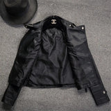 Fongt Spring And Autumn Haining New Slim Lapel Leather Women's Short Coat Women's Pu Jacket Motorcycle Clothing Women's Clothing-Outfit