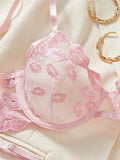 Sheer Lips Heart Embroidery Lingerie Set-Outfit