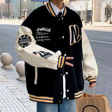 and autumn retro quilted embroidered baseball uniform jacket men and women loose tide brand street jacket couple shirt-Outfit