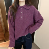 Collar Soft Waxy Solid Color Sweater Women's Autumn And Winter New Thin Loose And Lazy Warm