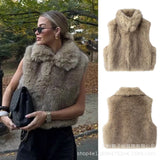 Fongt Women's ZA Flat For Fashion Vest Faux Fur Effect Vest