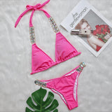 Fongt Bikini Ribbon Luxury Diamond Swimwear Sexy Metal Chain Accessories