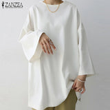 Casual Loose Blouse ZANZEA Summer Long Sleeve Solid Tops Female Work Blusas Spring Shirt Chemise Baggy