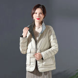 Double-Sided Double-Color Wear Winter Standing Collar Light Down Jacket Female Short Rubber White Duck Velvet Warm Coat Tide-Outfit