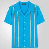 Fongt Men's New Sleeves Summer Striped Knits Suit Collar Short-Sleeved Business POLO Shirt