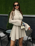 Fongt Knitted High-Necked Dress 2023 Solid Color A Word Autumn And Winter Bag Hip Short Sweater