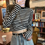 Fongt Color Striped Long-Sleeved T-Shirt Female Autumn 2024 New Casual Look Thin With A Bottom Shirt Short Student