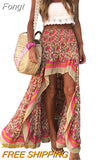 Women‣s Summer Casual Long Skirt Vintage Printing High-waist Irregular A-line