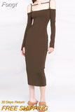 Women's Black Brown Sky Blue Off Shoulder Long Sleeve Sexy Celebrity Party Skinny Elegant Long Bandage Dress