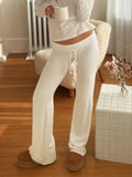 Fongt Base Solid Color High-Rise Micro-Speakers Roll Waist Wide Waist Thin Leisure Sweating Trousers