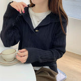 And Winter New POLO Lapel Twist Pullover Sweater Female Bf Han Fan Loose Foreign Style V-Necked Knitted Sweater-Outfit