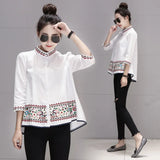 Fongt Autumn Dress New 2023 Shirt Women's Seven Minute Sleeve Versatile Standing Collar Embroidered A Figure Doll Shirt Jacket-Outfit