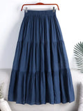 Linen Casual Elastic Waist A-LINE Long Skirts for Women Fashion 2023 LOOSE Splice Solid Vintage Harajuku Black