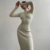 Fongt Long Pit Knitted Dress Female Solid Color Wool Tight Sex 2023 Autumn And Winter