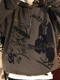 Men's Oversize Graffiti Print Hoodie-Outfit
