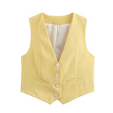 Fongt Summer New Women's Street Fashion Leisure Vest 15 Color V Collar Vest