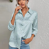Elegant Office Lady Long Sleeve Leopard Jacquard Blouse Turn Down Collar Button Shirt 2022 Spring Autumn Fashion Tops