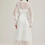 Fongt 2025 New French Court Style Single Buckle Heavy Industry Splicing Lace Long-Sleeved Dress With Sling