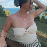 Fongt Spring And Summer Women's Explosive Pure Color Cross-Knitted Knitted Bra Vest
