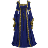 Vintage Swing Dress Square Collar Lace Waist Flared Sleeve Halloween