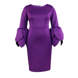 Fongt Temperament Style Dress Personality Petal Sleeve Round Neck-Waisted Dress Dress