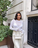 Striped See-Through Long Sleeve Top-Outfit