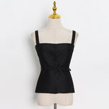 Solid Sexy Vests For Women Square Collar Sleeveless Sashes Straight Slim Camis Female Korean Summer Fashion
