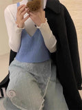 Fongt New Style Fold Wear Show Thin Small Versatile Sweater Vest Korean Hollow Out Solid Color Condole Belt Knit Vest Female-Outfit