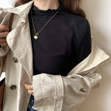 Half-High Collar Bottomed Shirt Women Wear A New White Long-Sleeved T-Shirt With Western Style Agaric