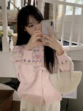 Buttoned Bow Jacquard Cardigan-Outfit