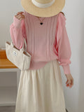 New 2022 Chic Korean Fashion Sweater Knitted Patchwork Chiffon Women Spring Autunm Elegant Ruffle Lady Tops