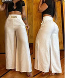 Fongt Solid Color Wide Leg High Waist Trousers Loose Show Thin Metal Bell-Bottom Trousers Can Be