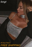 New Solid Women Sleeveless Crop Top Fashion See Through Metal Spaghetti Strap Sparkly Rhinestone Beach Tank Top