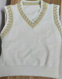 Purple Sleeveless Knit Pullover For Women Casual Loose Printed V-neck Korean Sweaters Vests Preppy Knitwear