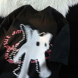 Cotton Summer Y2K Top Dark Punk Phantom Black Cat Print T Shirts Women Funny Hip Hop Graphict Tee Loose Casual Short